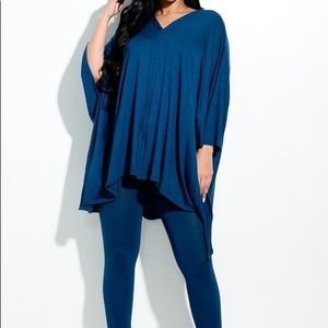 Solid Heavy Rayon Spandex Cape Top And And Leggings 2 Piece Set